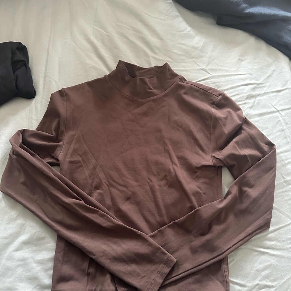 Brown Long Sleeve Turtleneck Top Aritzia contour